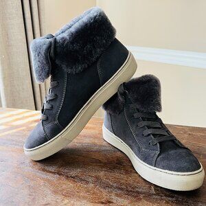 Shearling Lined Ankle Boots High Top Sneakers Gray Ladies 8M